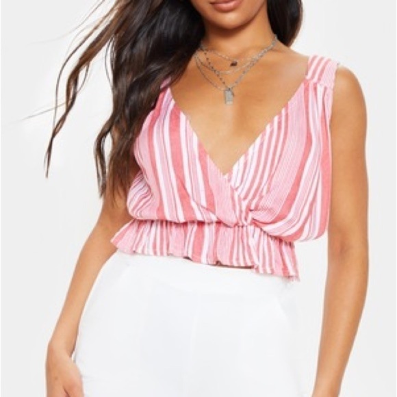 PrettyLittleThing Red and White Ruched Tank Top - Picture 2 of 7